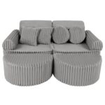 12 dalių modulinė žaidimų sofa iš labai plačių ruoželių velveto, churros • loki