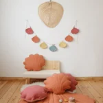 Lino arba velveto „Oeko-Tex“ sertifikuotas kilimėlis su kriauklėmis