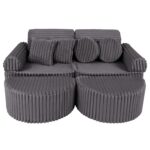 12 dalių modulinė žaidimų sofa iš labai plačių ruoželių velveto, churros • loki